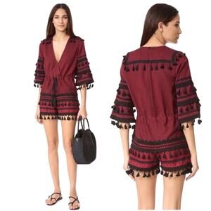 DODO BAR OR Jacquard Yefet Brocade Tassel Romper Damask Cotton Fringe Boho